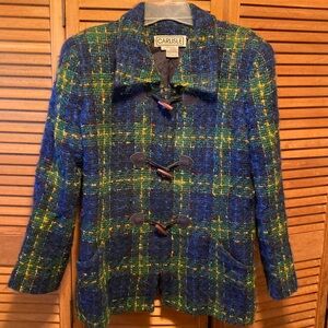 Carlisle Blue/Green & Colorful Mohair Jacket with Zippered & Toggle Horn Closure